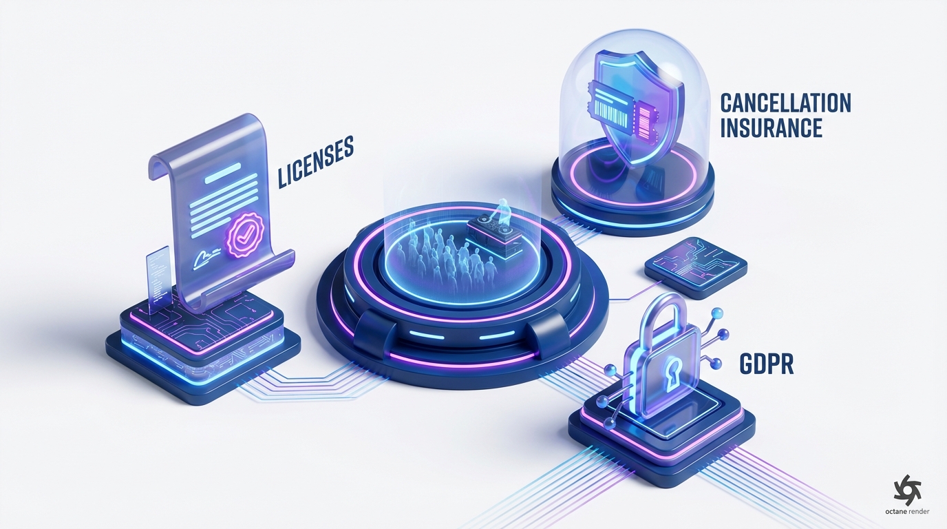 Guía definitiva sobre licencias, seguros de cancelación y RGPD para eventos en España para 2026